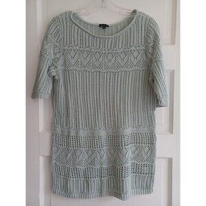 Talbots open weave sweater S crochet short sl pullover coastal granny transition